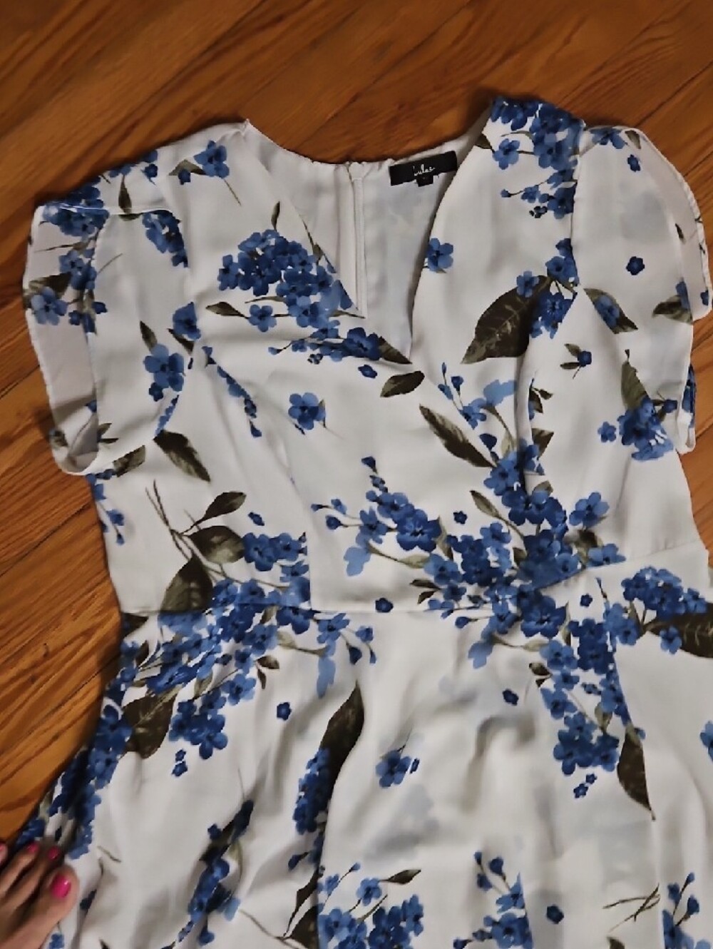 Lulu's White & Blue Floral Wrap Hi-Low Dress - Picture 7 of 10